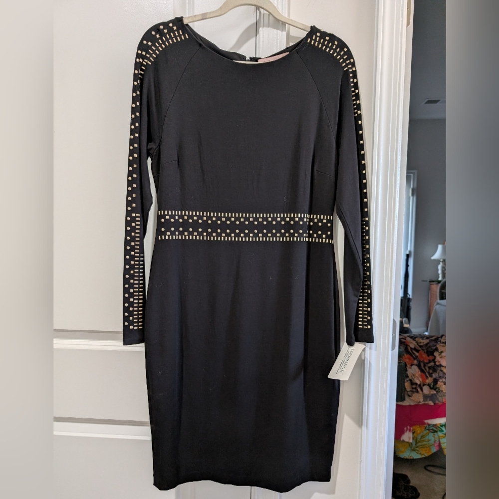 NWT Black Studded Long Sleeve Sheath Dress
